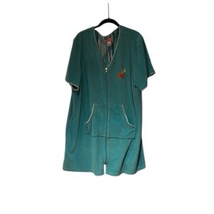 Whispers Teal Zip-Up Robe with Butterfly Embroidery 2X